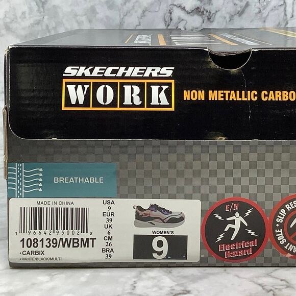Skechers Size 9 White Black Multi Carbix Work Shoes Lace Up Composite Toe P16-19 - Picture 10 of 12